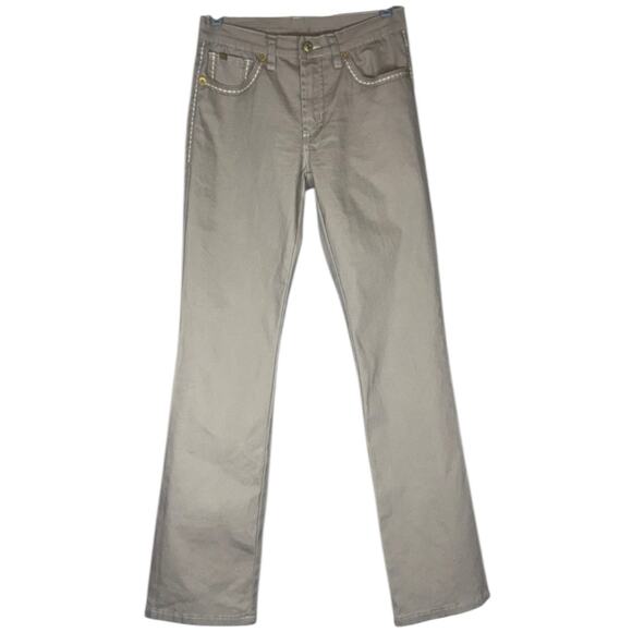 Vintage Straight Leg Khaki Jeans Pants Womens 6 Exposed Stitching Ramie Tan - Picture 1 of 8